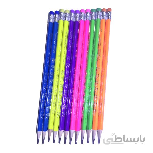 مداد مشکی پاک کن دار رنگارنگ کد HW-1671 بسته ۱۲ عددی