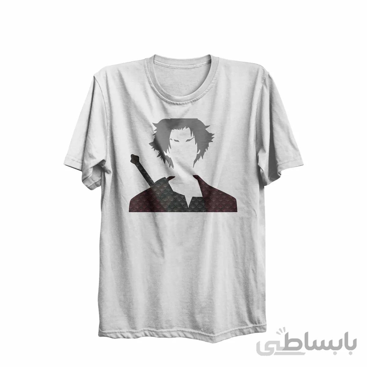 تیشرت یقه گرد سفید طرح انیمه سامورایی چامپلو Samurai Champloo کد KCT10463
