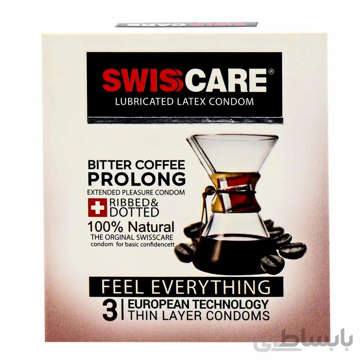 کاندوم سوئیس کر مدل Bitter Coffee Prolong بسته 3 عددی ا Swisscare Bitter Coffee Prolong Condom 3PCS
