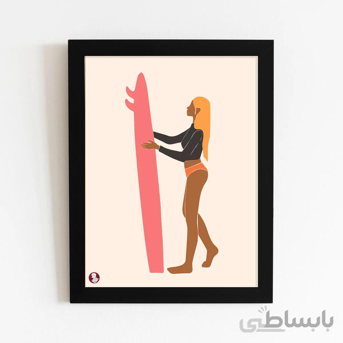 تابلو دیواری مینیمال طرح دختر موج سوار