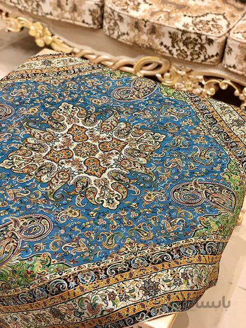 رومیزی مربع ترمه طرح سالار مشکی ابریشم کد 710 کد 410509