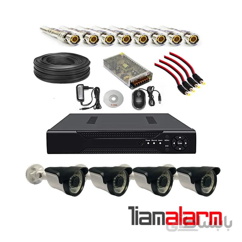 پکیج کامل 4 دوربین مداربسته بالت پلاستیکی LIGHT + دستگاه 4 کانال 1080N