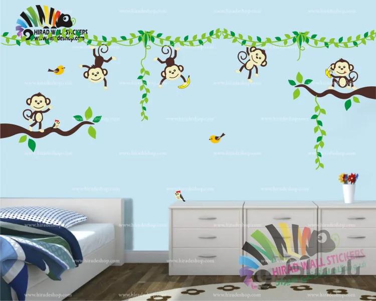 استیکر و برچسب دیواری اتاق کودک شاخه و برگ و میمون ها Branches and Monkeys Wallstickers کد h1446