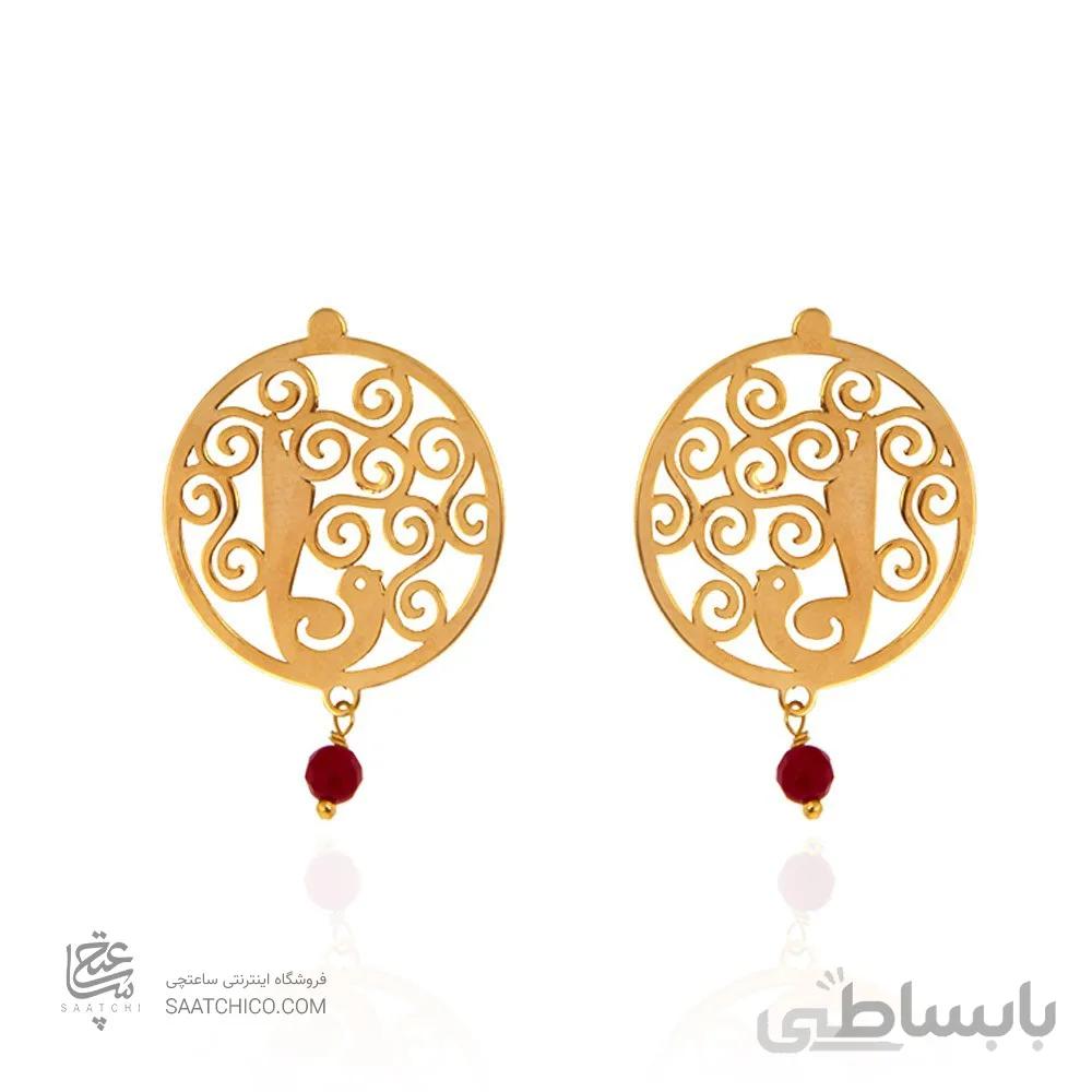 گوشواره طلا زنانه طرح اسلیمی گل و مرغ کد XE232