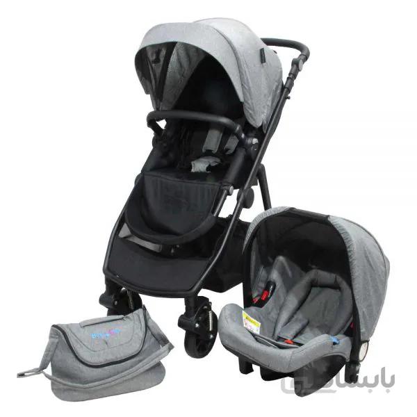 ست کالسکه کریر و ساک لوازم طوسی مدل دلوکس بیبی فورلایف BABY4LIFE