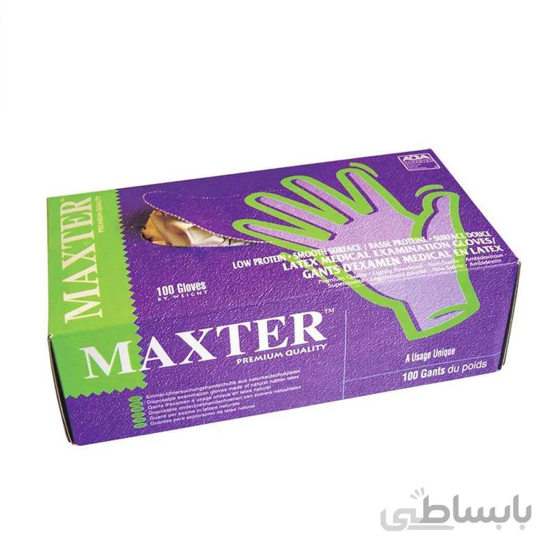 دستکش لاتکس مکستر (اصلی)کم پودر معاینه 100 عددی مالزی لارج