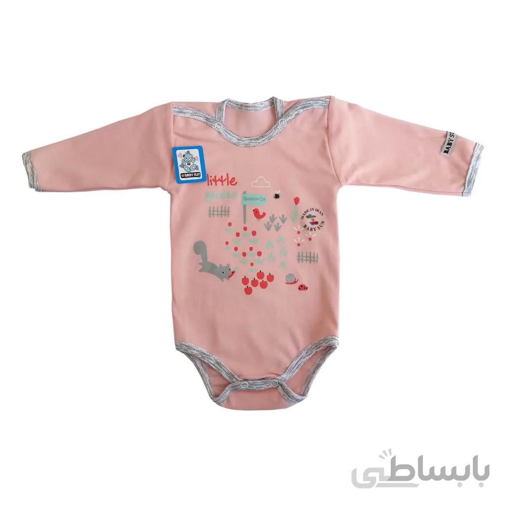 زیردکمه آستین بلند نوزادی بی بی سان طرح باغچه