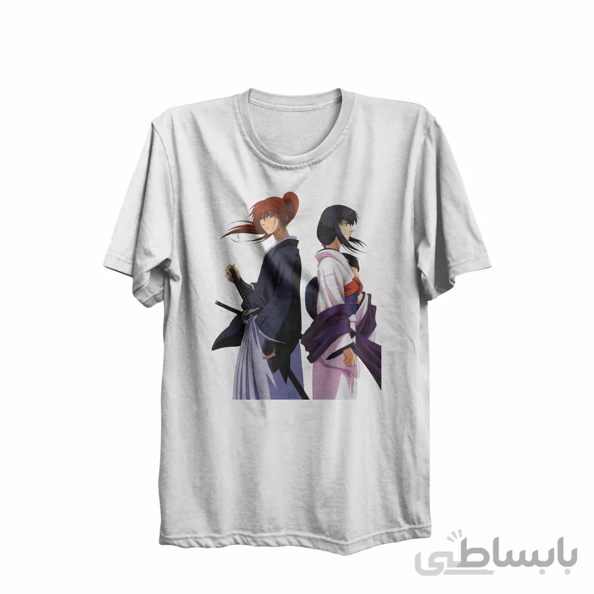 تیشرت یقه گرد سفید طرح انیمه رورونی کنشین Rurouni Kenshin کد KCT10458