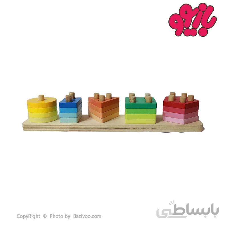 بازی فکری چوبی مونته سوری 5 ستون جاگذاری اشکال هندسی