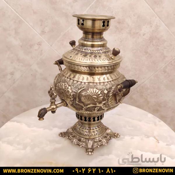 سماور شیر و خورشید زغالی برنجی آنتیک ۴ لیتری کد ۴۱۴