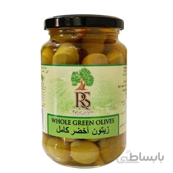 زیتون سبز آر اس شیشه ۵۷۵ گرم ( ۹۳۵میل ) – RS whole Green Olives