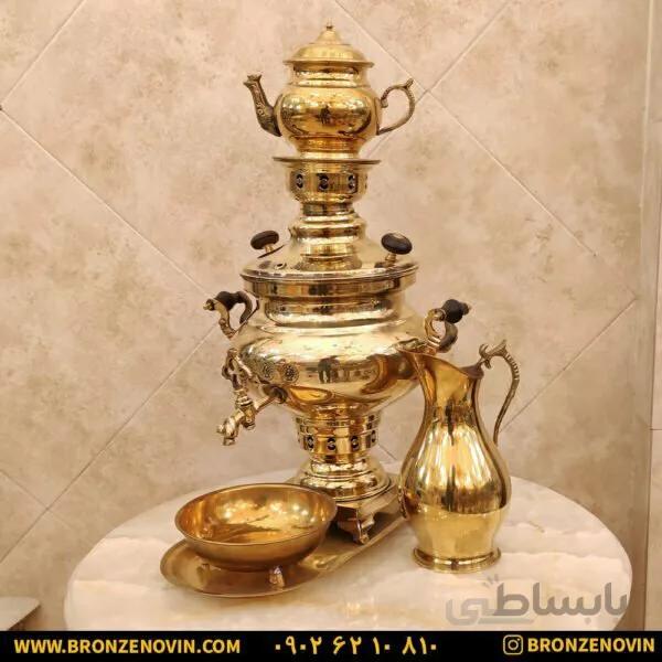 سماور برنجی زغالی ۶ لیتری با سرویس