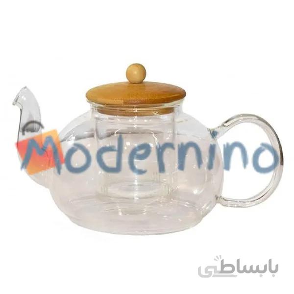 قوری صافی دار پیرکس با درب بامبو 600 میلی لیتر
