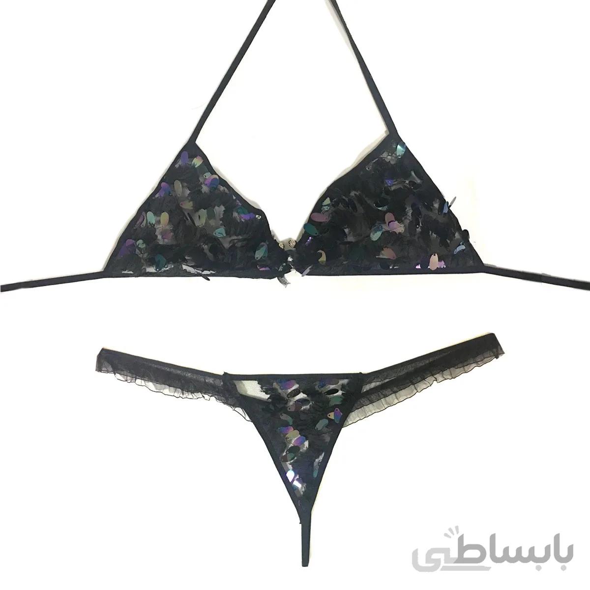 ست شورت و سوتین توری پولک دار