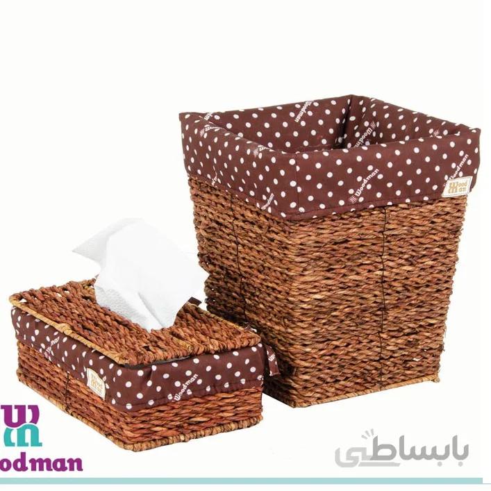 ست سطل آشغال و جا دستمال حصیری مارک وود من