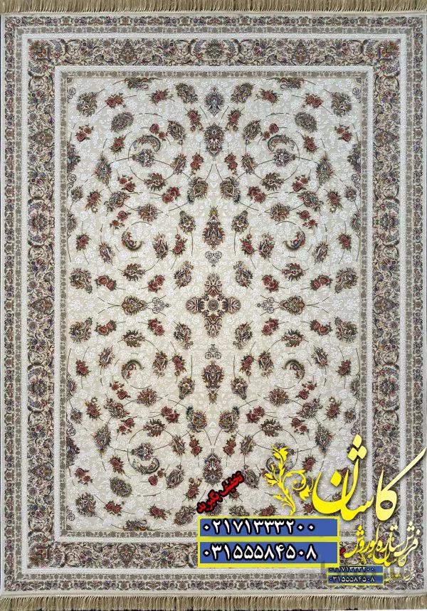 فرش کاشان 1200 شانه طرح افشان گل سرخ کرم برجسته
