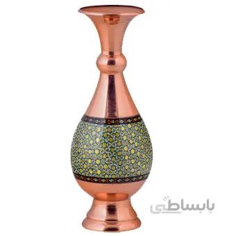 گلدان مسی خاتم کاری اثر آقاجانی ارتفاع 20 سانتی متر کد C-516