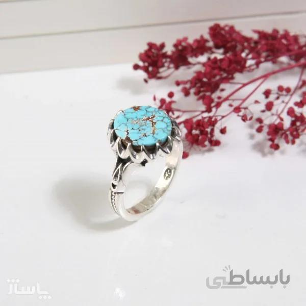 انگشتر نقره مردانه با سنگ فیروزه نیشابور معدنی ابروبادی کد 520373