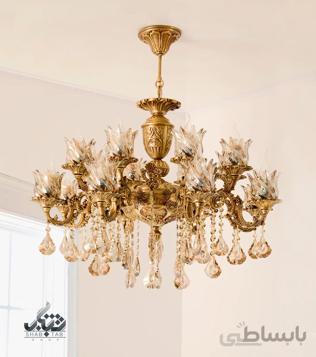 لوستر آویز هشت شاخه شانزده شعله آنتیک ، کد 3515 ا 3515-8