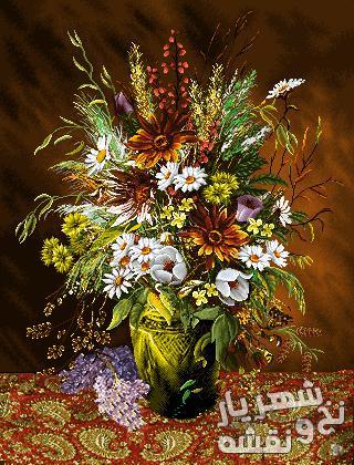 نخ و نقشه و مصالح بافت تابلو فرش طرح گل و گلدان کوچک کد j-506 | شهریارنوین