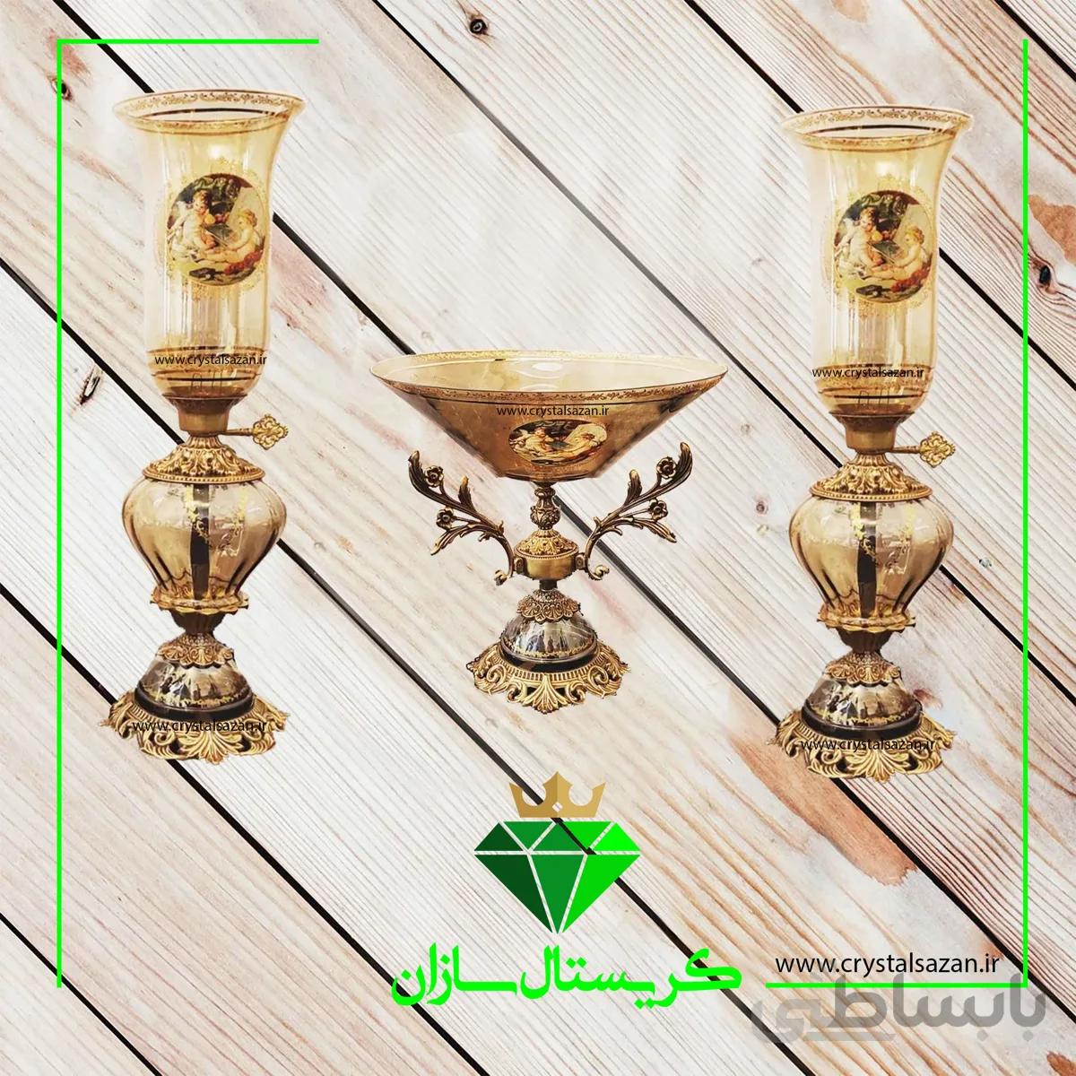 سه تیکه میوه خوری و شمعدان کد CS1303 کریستال سازان