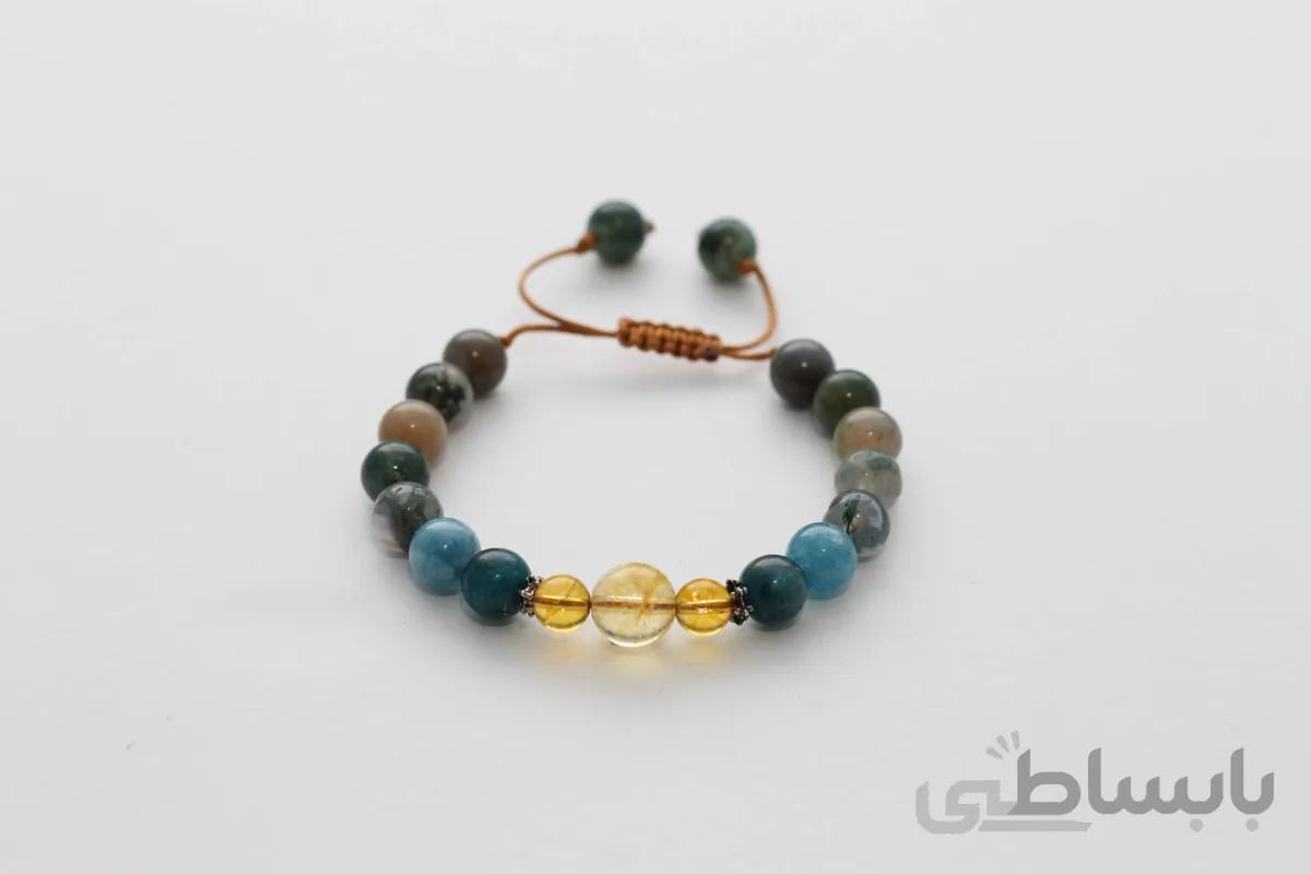 دستبند سنگ اصل سیترین، عقیق، آپاتیت، آکوآمارین کد BT-284