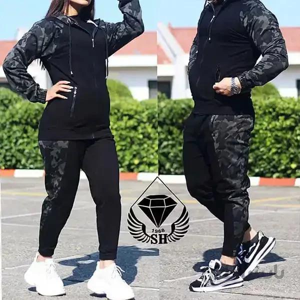 ست زن و مرد کد 218 هودی و شلوار اسلش طرح چیریکی رنگ مشکی ا Men and women set code 218 hoodie and slash pants black chirpy design