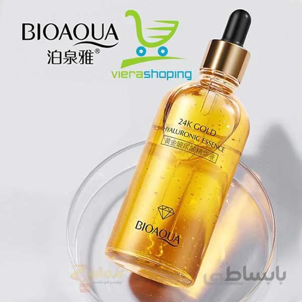 سرم صورت بیوآکوا مدل طلا ۲۴ عیار عصاره هیالورونیک اسید BIOAQUA