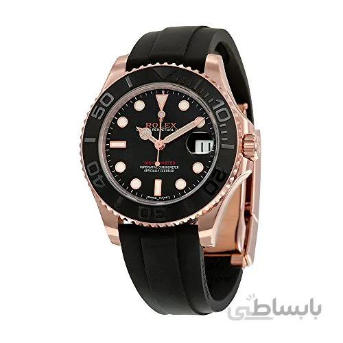 Rolex قایق بادبانی استاد خودکار سیاه و سفید شماره گیری 18kt Everose طلا سیاه لاستیک تسمه هر دو جنسیت دیده بان 268655BKSRS ا Rolex Yacht-Master Automatic Black Dial 18kt Everose Gold Black Rubber Strap Unisex Watch 268655BKSRS