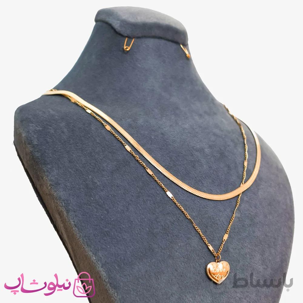 گردنبند زنانه استیل دو ردیفه طرح قلب کد 2015