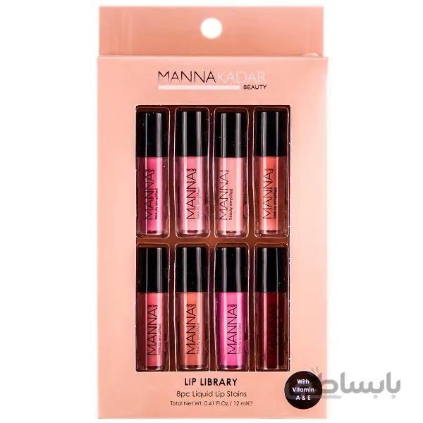 ست رژ لب مایع برند مانا کادار MANNA KADAR مدل LIP LIBRARY | هشت عدد ا Manna Kadar Beauty Lip Library Set