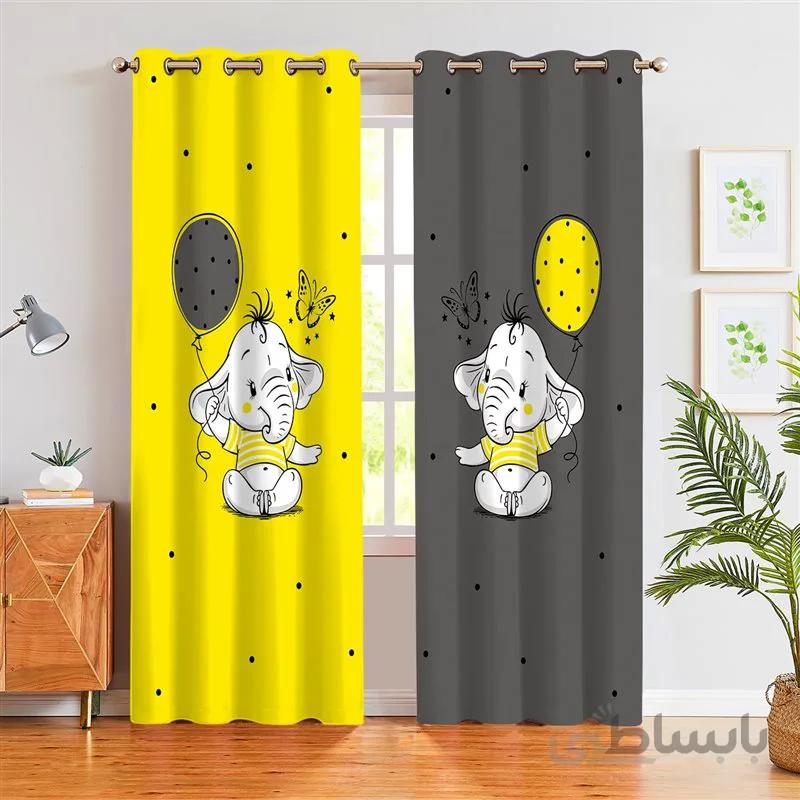 پرده پانچی کد SIS01 طرح فیل طوسی زرد سیسمونی نوزادی