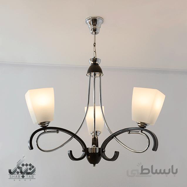 لوستر آویز سه شعله ، قهوه ای کروم کد 838