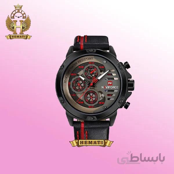 ساعت مردانه نیوی فورس Naviforce NF9110M بند چرم (مشکی-قرمز)