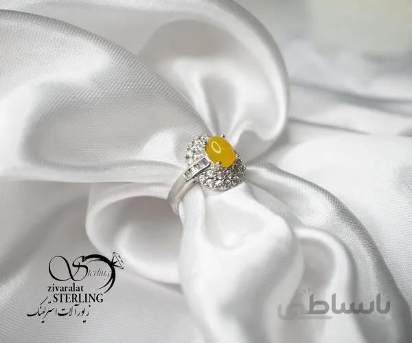 انگشتر نقره زنانه با سنگ عقیق زرد (شرف الشمس)