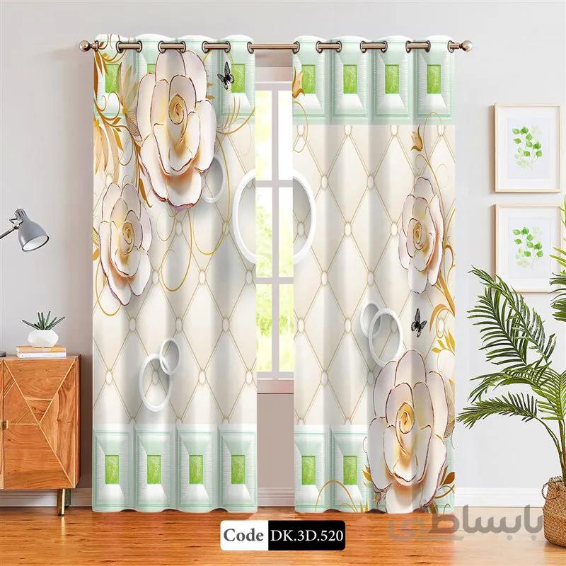 پرده پانچی (هازان و مخمل)کد DK.3D.520 طرح سه بعدی گل و پروانه