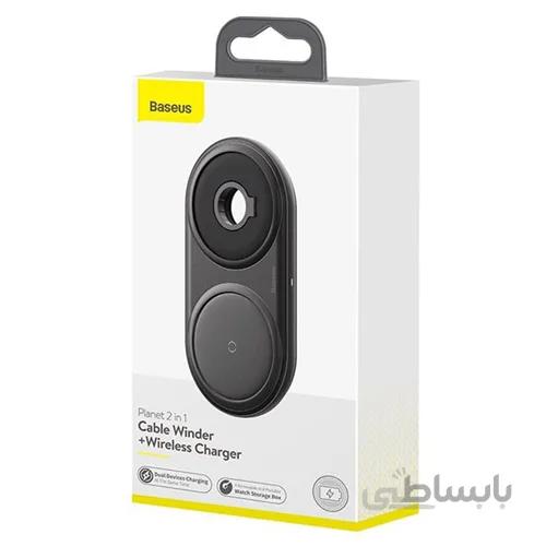 شارژر بی سیم دو کاره بیسوس مدل Planet 2in1 Cable Winder + Wireless Charger