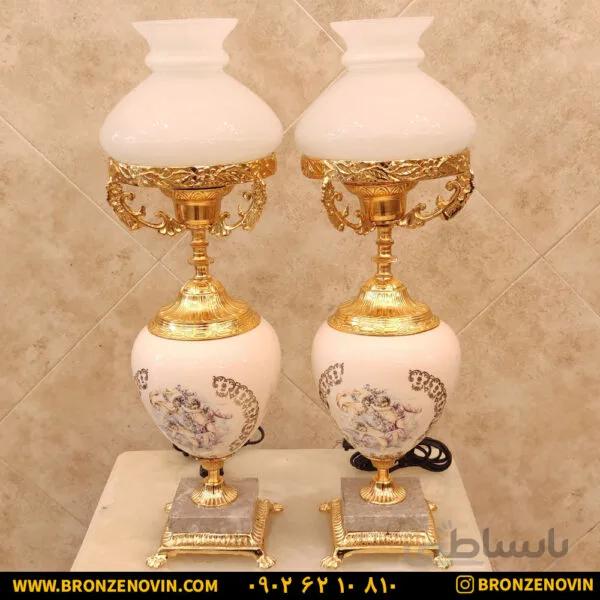 آباژور برنزی سرامیکی رومیزی جفتی آبکاری فورتیک
