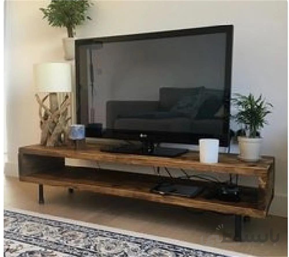 میز تلویزیون با چوب روسی و پایه میلگرد فولادی