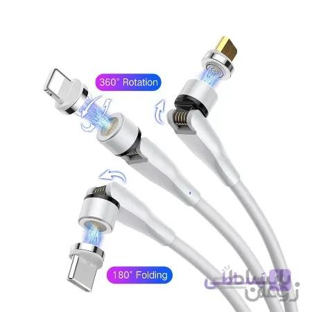 کابل شارژ و کابل تبدیل مغناطیسی(مگنتی) 3 امپری مدل mob02 USB با سه کانکتور USB-C/ لایتنینگ / microUSB  طول 1 متر