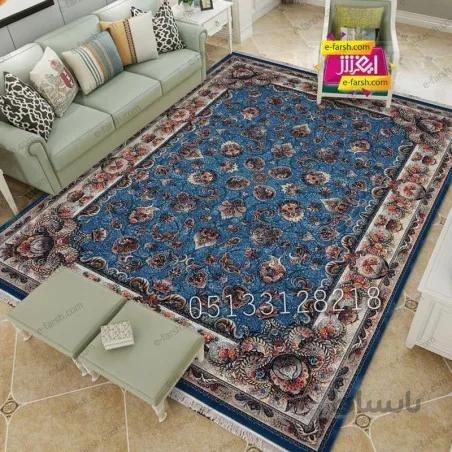 فرش ماشینی نگین مشهد طرح 2607 آبی