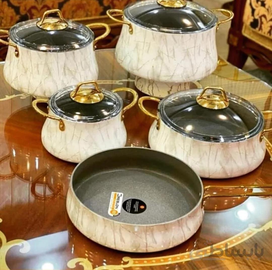 سرویس قابلمه گرانیتی بریونی ترکیه BRIONI سه لایه ضخیم ارسال رایگان شیری رنگ