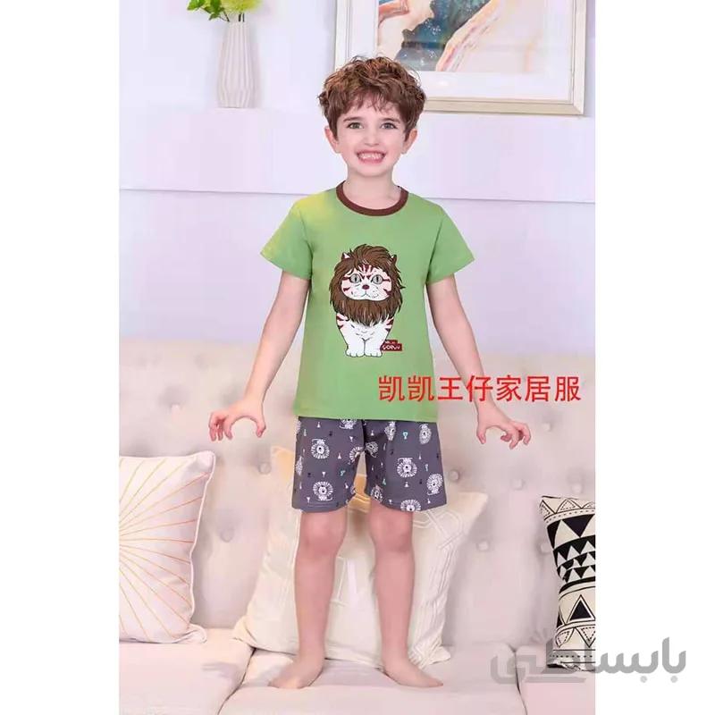 بلوز شورت بچه گانه طرح شیر سبز