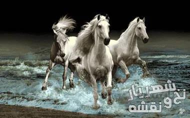 نخ و نقشه بافت تابلو فرش طرح گله اسب کد 91630