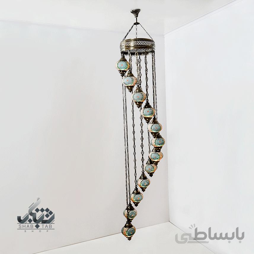لوستر آویز دوازده شعله مراکشی،مدل 12H حلزون ا 12H