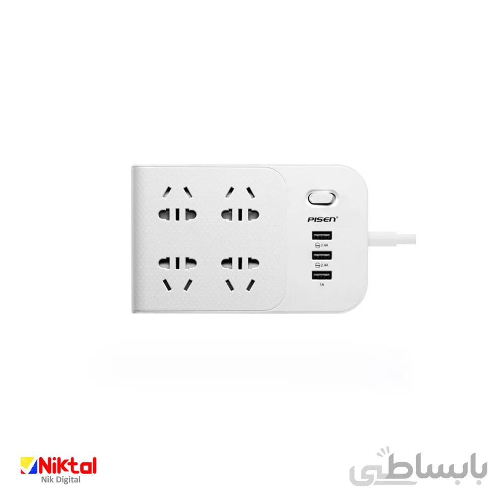 Pisen Smart Power Strip 4 Sockets 3 USB شارژر و چند راهی برق با 3 خروجی USB پایزن