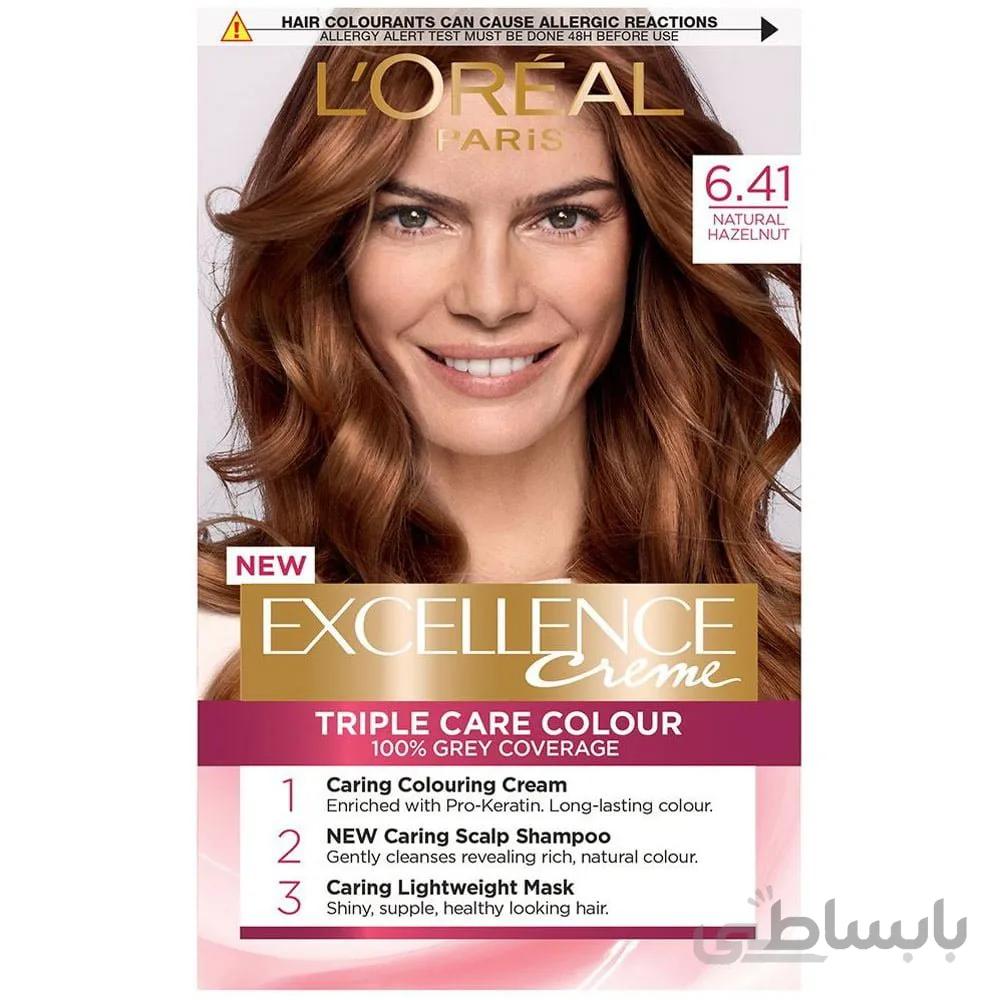 رنگ مولورال پاریس مدل excellence شماره 6 41.loreal excellence cream hair color kit 6 41.
