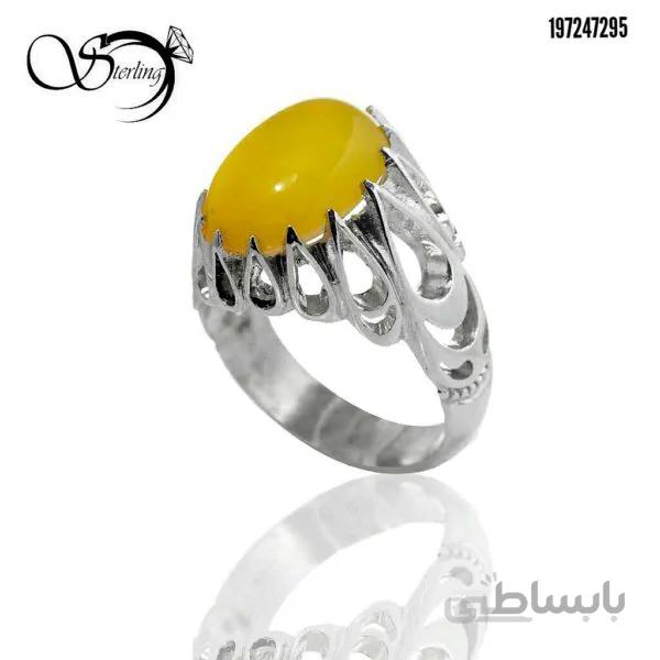 انگشتر نقره مردانه با نگین عقیق زرد ( شرف الشمس) کد:۲۵۷۲