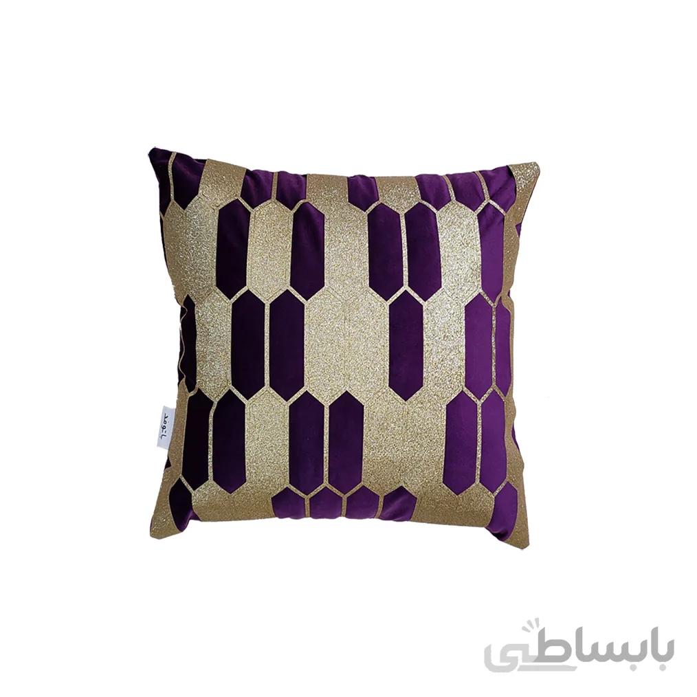 کوسن ترکیبی چرم و مخمل مدل کندو رنگ بنفش