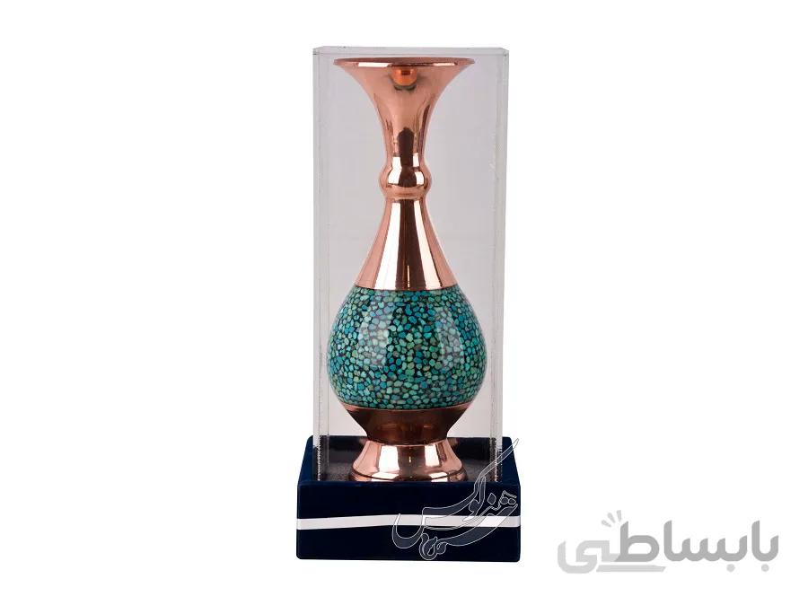 گلدان هدیه فیروزه کوبی 20 سانتی با باکس پلکسی